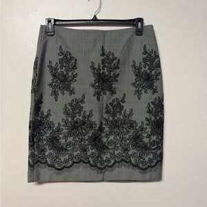 Anne Klein Plaid Lace Pencil Skirt Gray Black Lined Size 10